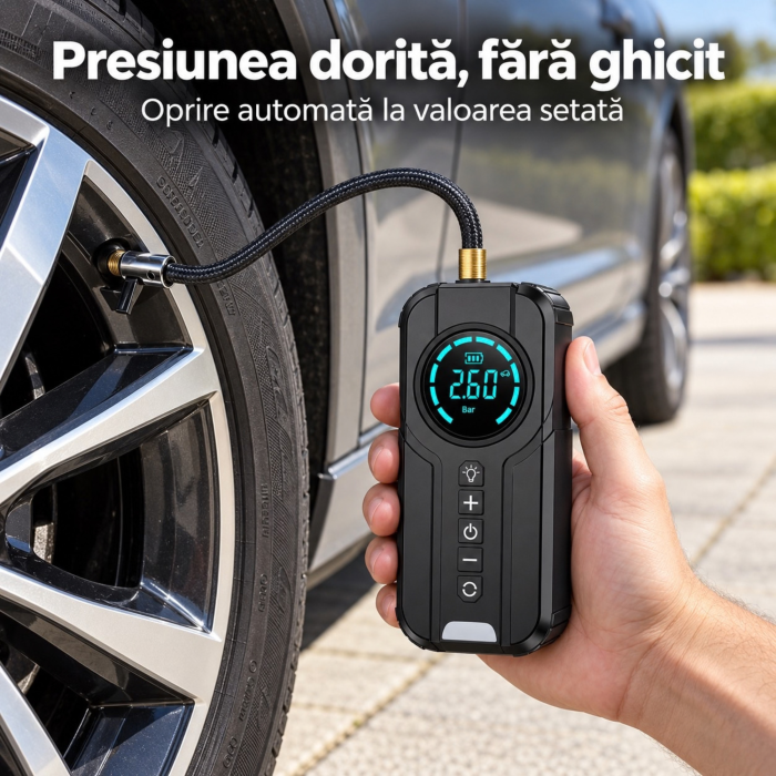 Starter auto portabil VarioShop®, 5 in 1, 1000A, compresor digital, power bank QC 3.0, Type-C 18W, lanterna LED 350 lm, pentru 12V [2]