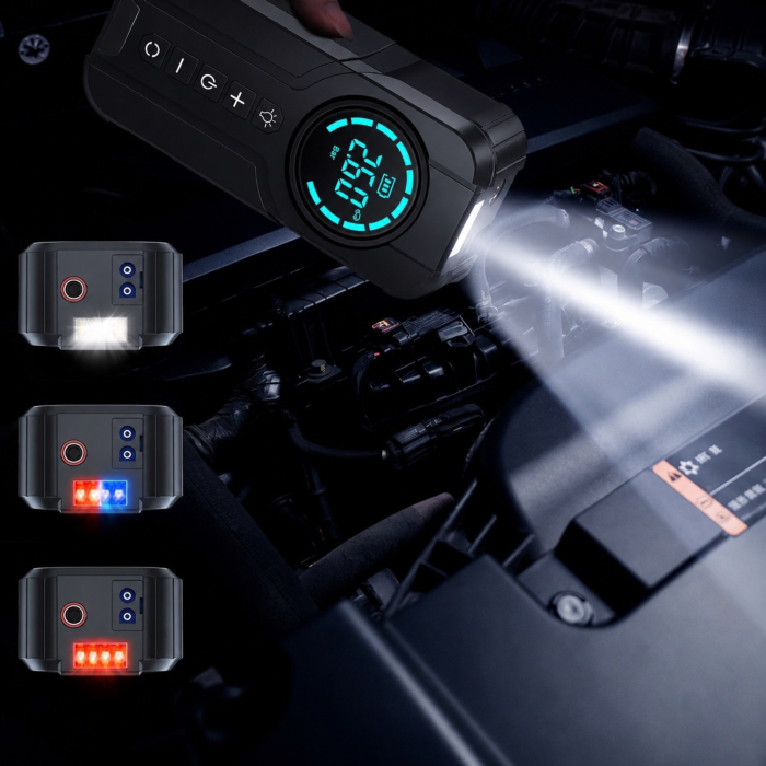 Starter auto portabil VarioShop®, 5 in 1, 1000A, compresor digital, power bank QC 3.0, Type-C 18W, lanterna LED 350 lm, pentru 12V [10]