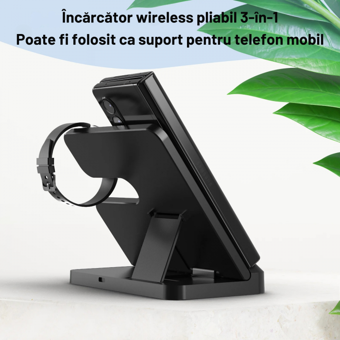 Statie de Incarcare 3 in 1 Fast Charge VarioShop® pentru Smartphone, Casti si Ceas Inteligent – Incarcare Concomitenta, 15 W pentru Telefon, 2, 5 W pentru Ceas si Casti, Compatibila cu iOS si Android [5]
