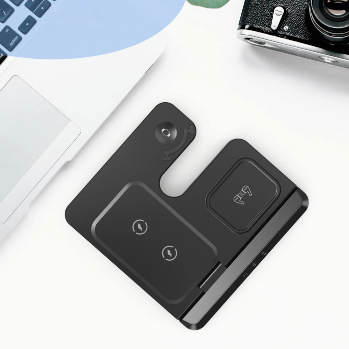 Statie de Incarcare 3 in 1 Fast Charge VarioShop® pentru Smartphone, Casti si Ceas Inteligent – Incarcare Concomitenta, 15 W pentru Telefon, 2, 5 W pentru Ceas si Casti, Compatibila cu iOS si Android [20]