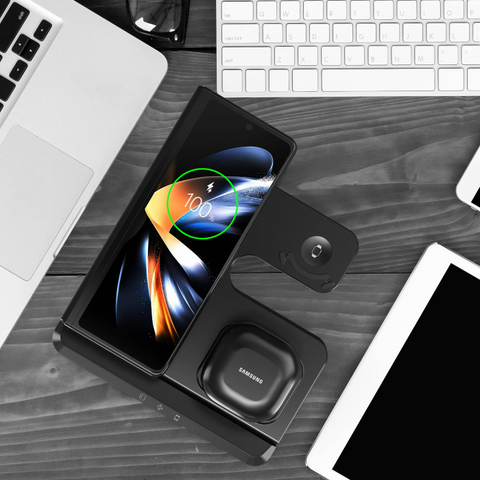 Statie de Incarcare 3 in 1 Fast Charge VarioShop® pentru Smartphone, Casti si Ceas Inteligent – Incarcare Concomitenta, 15 W pentru Telefon, 2, 5 W pentru Ceas si Casti, Compatibila cu iOS si Android [18]