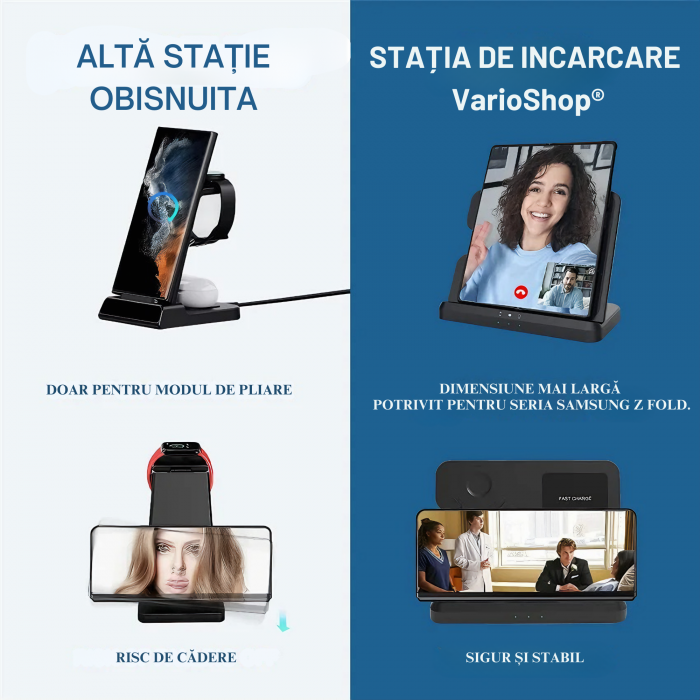 Statie de Incarcare 3 in 1 Fast Charge VarioShop® pentru Smartphone, Casti si Ceas Inteligent – Incarcare Concomitenta, 15 W pentru Telefon, 2, 5 W pentru Ceas si Casti, Compatibila cu iOS si Android [9]