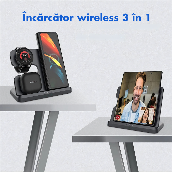 Statie de Incarcare 3 in 1 Fast Charge VarioShop® pentru Smartphone, Casti si Ceas Inteligent – Incarcare Concomitenta, 15 W pentru Telefon, 2, 5 W pentru Ceas si Casti, Compatibila cu iOS si Android [11]
