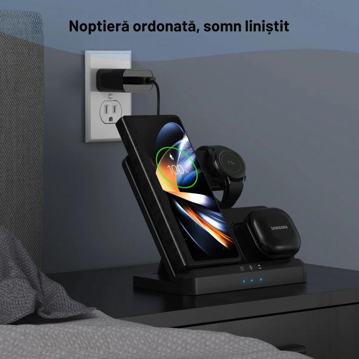 Statie de Incarcare 3 in 1 Fast Charge VarioShop® pentru Smartphone, Casti si Ceas Inteligent – Incarcare Concomitenta, 15 W pentru Telefon, 2, 5 W pentru Ceas si Casti, Compatibila cu iOS si Android [16]
