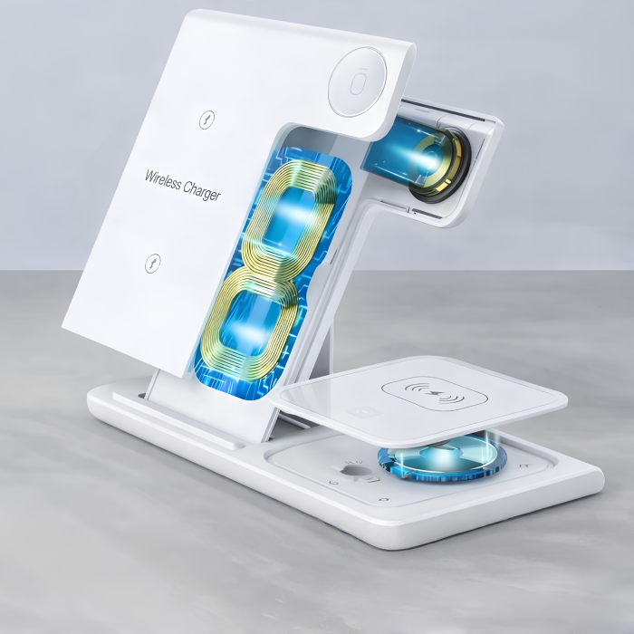 Statie de incarcare wireless 3 in 1 VarioShop®, pentru telefon, ceas si casti, tehnologie QC 3.0, putere maxima 15W, iluminare LED, alb [7]