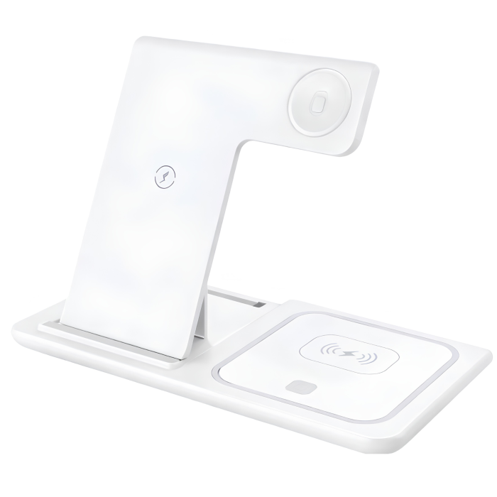 Statie de incarcare wireless 3 in 1 VarioShop®, pentru telefon, ceas si casti, tehnologie QC 3.0, putere maxima 15W, iluminare LED, alb [10]
