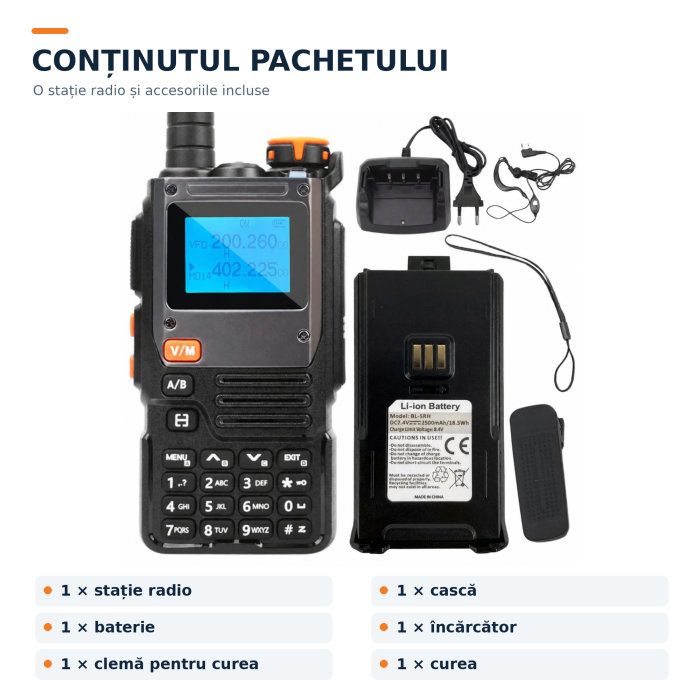 Statie radio portabila VarioShop®, walkie talkie, UV-K61 PRO, 5W, baterie 2600 mAh, 999 canale, DCS/CTCSS, USB-C, raza pana la 30 km, pentru teren, camping si constructii [8]