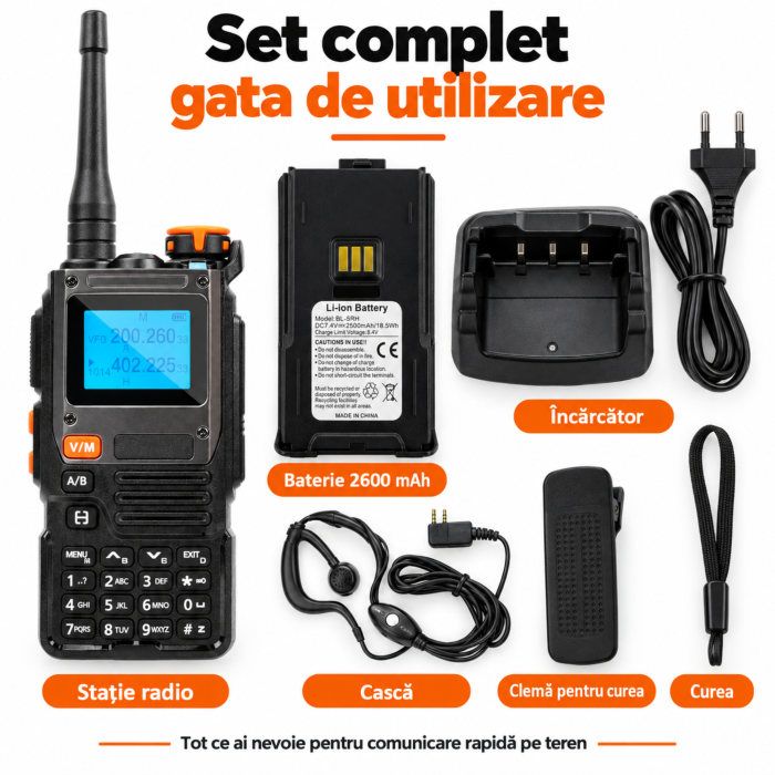 Statie radio portabila VarioShop®, walkie talkie, UV-K61 PRO, 5W, baterie 2600 mAh, 999 canale, DCS/CTCSS, USB-C, raza pana la 30 km, pentru teren, camping si constructii [2]
