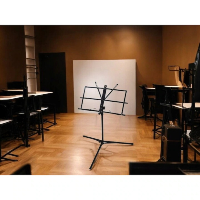 Stativ pentru partituri muzicale VarioShop®, pliabil, din metal, inaltime reglabila 65–123 cm, unghi ajustabil, fronturi anti-inchidere, husa de transport, negru [2]