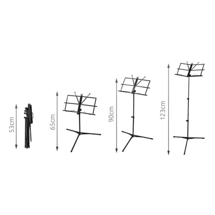 Stativ pentru partituri muzicale VarioShop®, pliabil, din metal, inaltime reglabila 65–123 cm, unghi ajustabil, fronturi anti-inchidere, husa de transport, negru [4]