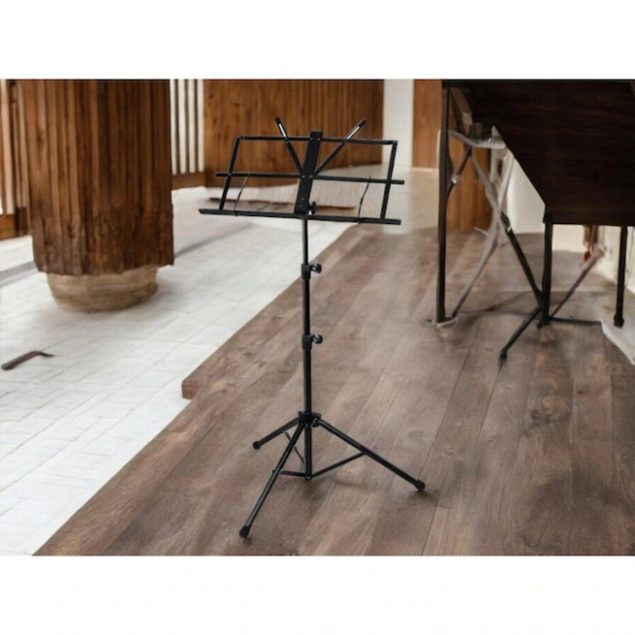 Stativ pentru partituri muzicale VarioShop®, pliabil, din metal, inaltime reglabila 65–123 cm, unghi ajustabil, fronturi anti-inchidere, husa de transport, negru [3]