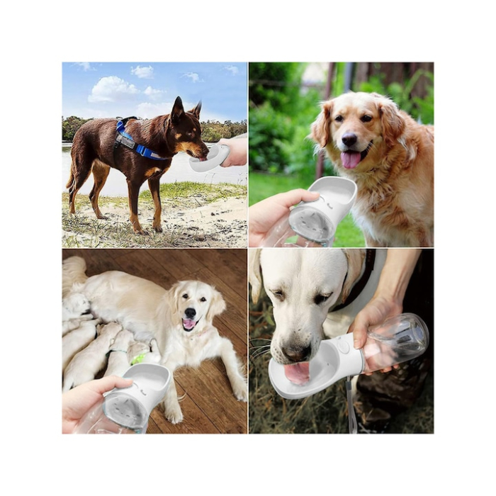 Sticla portabila cu rezervor de apa pentru animale VarioShop®, rezistent la scurgeri, functie blocare/deblocare, capacitate 380 ml, 22 x 7.5 cm, Alb [3]