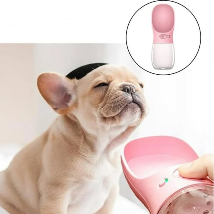 Sticla portabila cu rezervor de apa pentru animale VarioShop®, rezistent la scurgeri, functie blocare/deblocare, capacitate 380 ml, 22 x 7.5 cm, Roz [10]