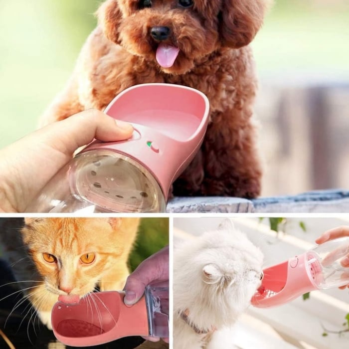 Sticla portabila cu rezervor de apa pentru animale VarioShop®, rezistent la scurgeri, functie blocare/deblocare, capacitate 380 ml, 22 x 7.5 cm, Roz [12]