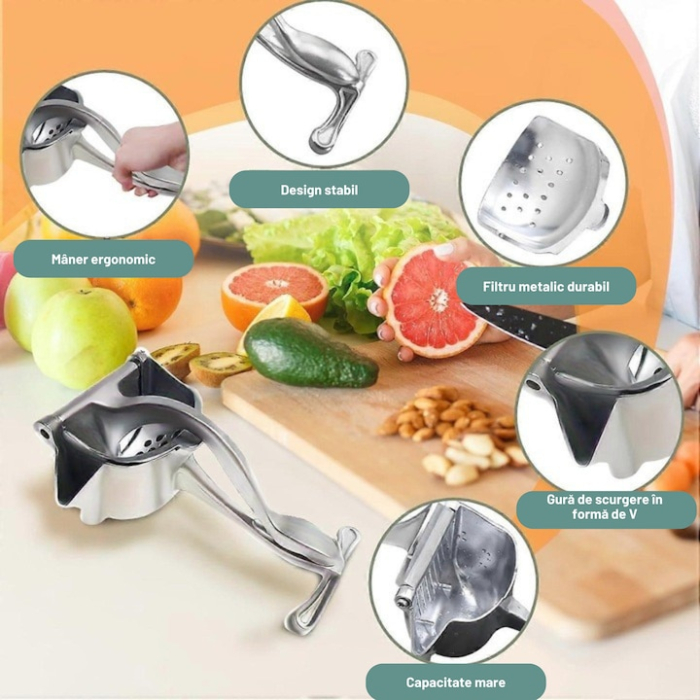 Storcator Manual de Fructe si Citrice VarioShop®, Presa Solida din Aluminiu, Stoarcere Eficienta, Curatare Usoara, 20x12x10 cm [3]