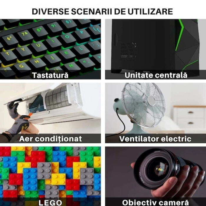 Suflanta electrica portabila cu aer comprimat VarioShop®, fara fir, baterie incorporata 6000 mAh, incarcare rapida USB-C, 2 trepte de viteza, LED si 4 varfuri interschimbabile, Negru [6]