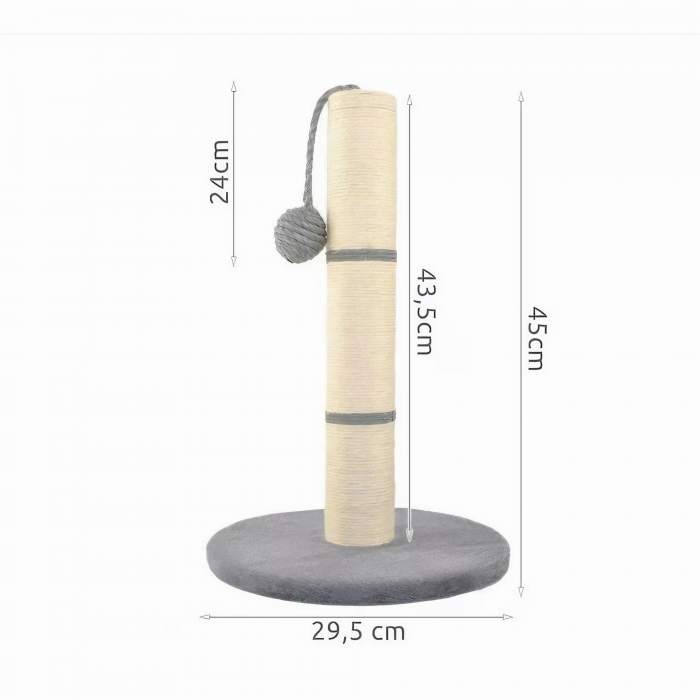 Suport ascutit gheare si jucarie pentru pisici VarioShop®, stalp cu sfoara si ghem, cu functie de ascutit gheare si zgariat, 45 x 29.5 cm, Gri [10]