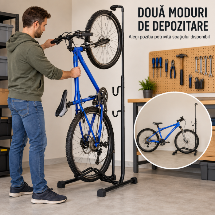 Suport bicicleta VarioShop, pentru depozitare verticala si orizontala, reglabil, roti 16–27,5 inch, anvelope pana la 6,5 cm, otel [8]
