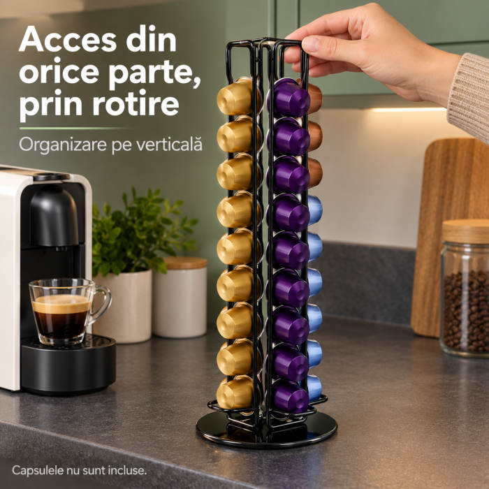 Suport capsule cafea VarioShop® , pentru organizare, compatibil Nespresso, rotativ 360°, capacitate 40 capsule, baza stabila, inaltime 39,5 cm, negru [6]