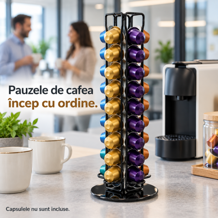 Suport capsule cafea VarioShop® , pentru organizare, compatibil Nespresso, rotativ 360°, capacitate 40 capsule, baza stabila, inaltime 39,5 cm, negru [3]