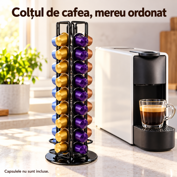 Suport capsule cafea VarioShop® , pentru organizare, compatibil Nespresso, rotativ 360°, capacitate 40 capsule, baza stabila, inaltime 39,5 cm, negru [2]