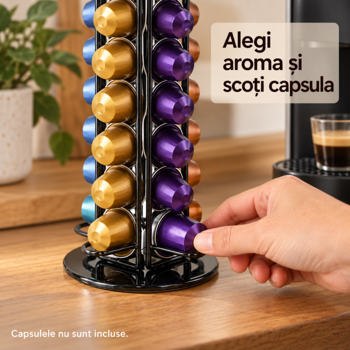Suport capsule cafea VarioShop® , pentru organizare, compatibil Nespresso, rotativ 360°, capacitate 40 capsule, baza stabila, inaltime 39,5 cm, negru [5]