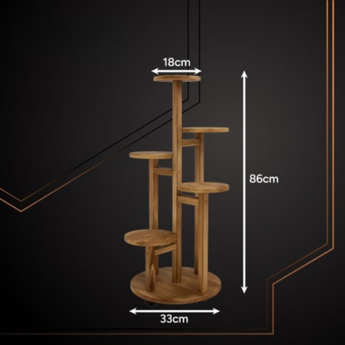 Suport de flori din lemn VarioShop®, vertical, cu 6 niveluri pentru 7 ghivece, design elegant, mobil si rezistent, ideal pentru interior si exterior [8]
