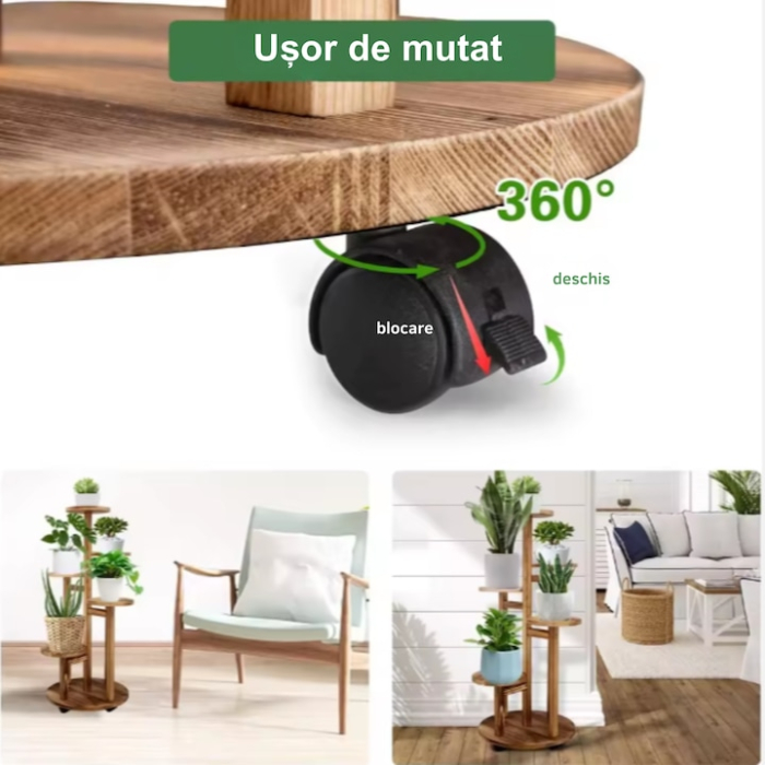 Suport de flori din lemn VarioShop®, vertical, cu 6 niveluri pentru 7 ghivece, design elegant, mobil si rezistent, ideal pentru interior si exterior [4]