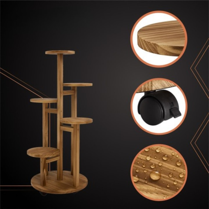 Suport de flori din lemn VarioShop®, vertical, cu 6 niveluri pentru 7 ghivece, design elegant, mobil si rezistent, ideal pentru interior si exterior [6]