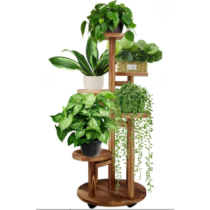 Suport de flori din lemn VarioShop®, vertical, cu 6 niveluri pentru 7 ghivece, design elegant, mobil si rezistent, ideal pentru interior si exterior [14]
