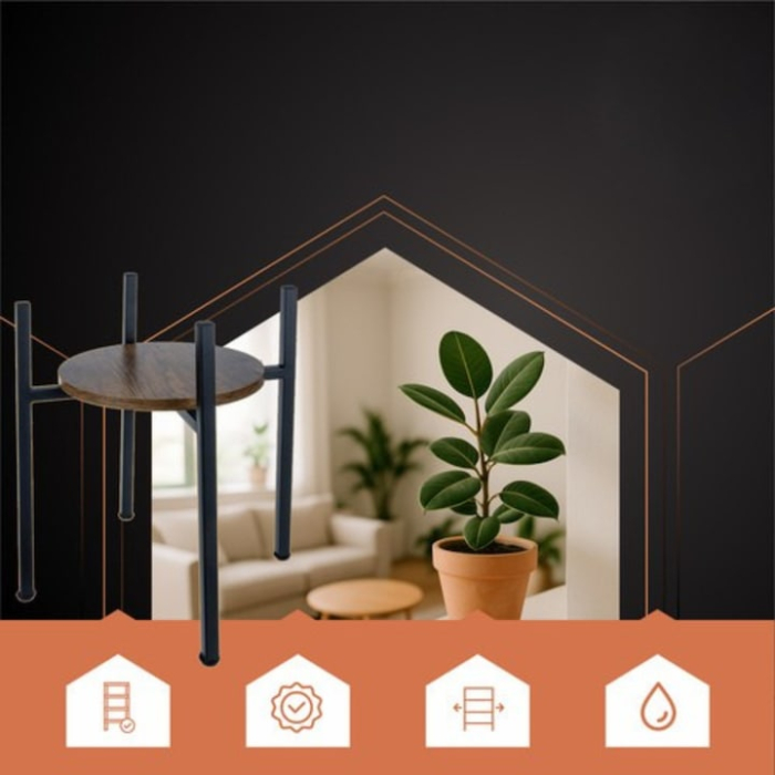 Suport de flori vertical VarioShop®, stil loft, din metal si rafturi MDF, modern si rezistent, cu picioare de protectie si nivelare – ideal pentru sufragerie, balcon, dormitor sau birou [4]