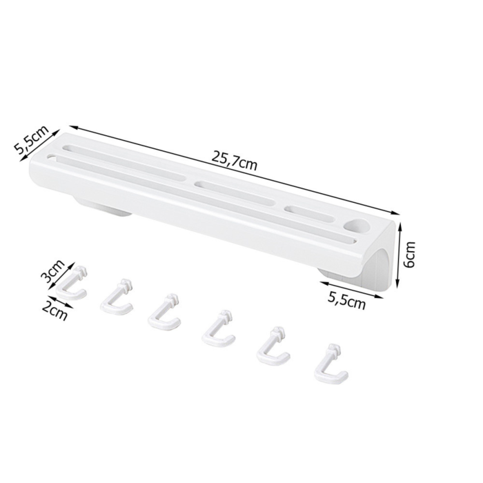 Suport de perete autoadeziv pentru cutite VarioShop®, ustensile de bucatarie, 6 carlige, montare fara gaurire, instalare usoara, 25.7 x 6 x 5.5 cm, Alb [10]