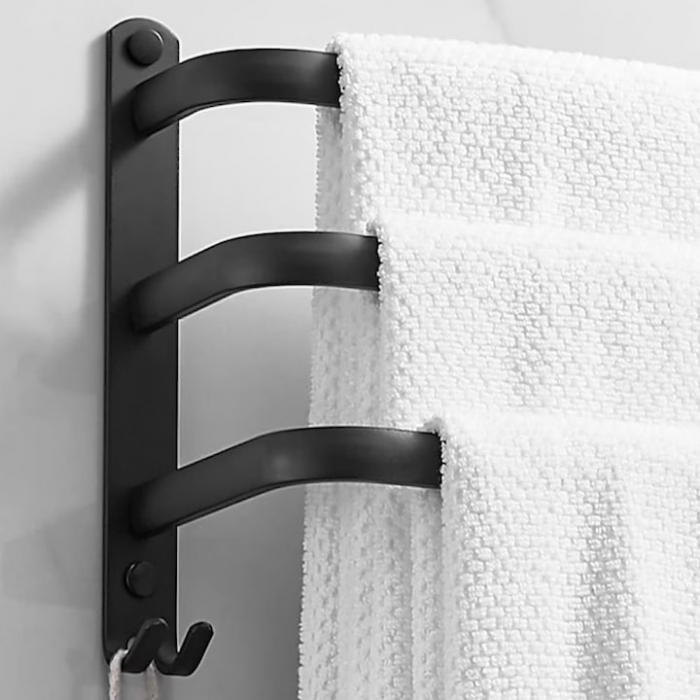 Suport de Prosoape VarioShop®, Montare pe Perete, 3 Nivele, Accesorii Instalare, Rezistent la Apa si Rugina, Aluminiu, 49 x 24 cm, Negru [13]