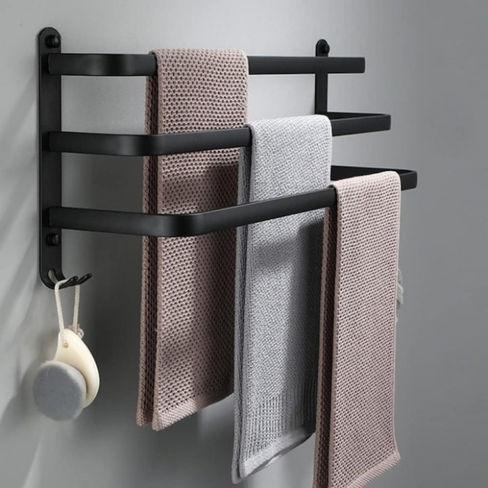 Suport de Prosoape VarioShop®, Montare pe Perete, 3 Nivele, Accesorii Instalare, Rezistent la Apa si Rugina, Aluminiu, 49 x 24 cm, Negru [3]