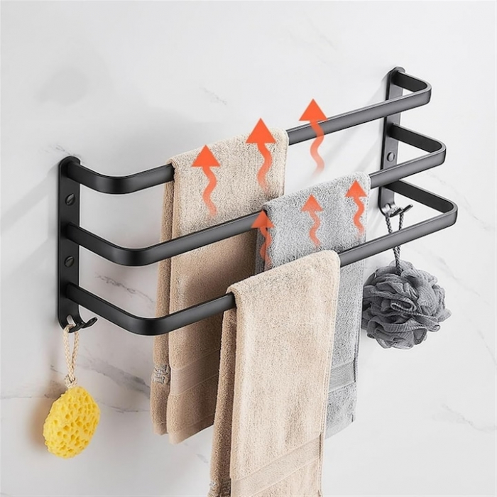 Suport de Prosoape VarioShop®, Montare pe Perete, 3 Nivele, Accesorii Instalare, Rezistent la Apa si Rugina, Aluminiu, 49 x 24 cm, Negru [4]