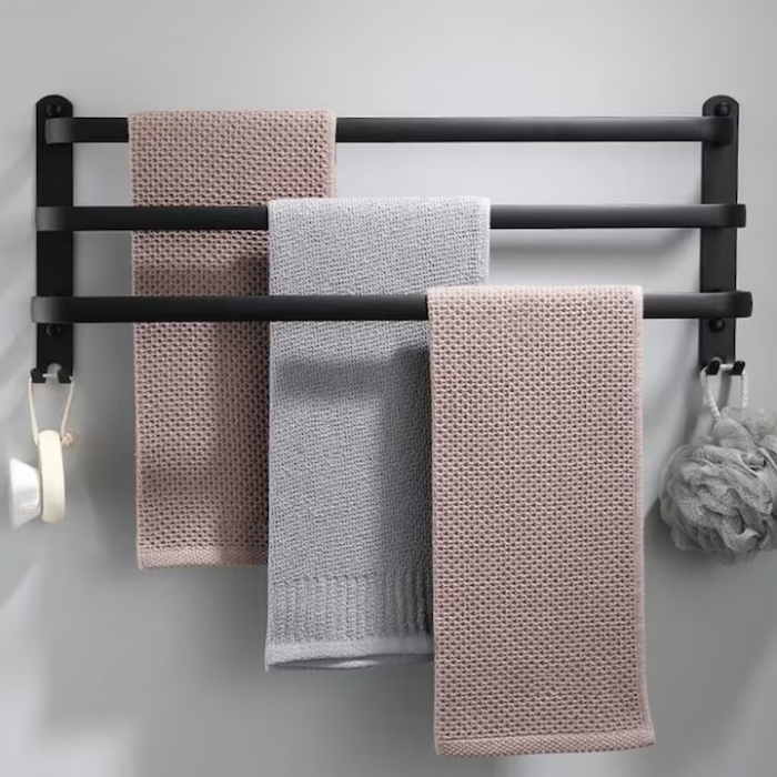 Suport de Prosoape VarioShop®, Montare pe Perete, 3 Nivele, Accesorii Instalare, Rezistent la Apa si Rugina, Aluminiu, 49 x 24 cm, Negru [10]