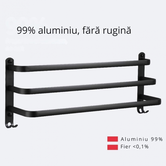 Suport de Prosoape VarioShop®, Montare pe Perete, 3 Nivele, Accesorii Instalare, Rezistent la Apa si Rugina, Aluminiu, 49 x 24 cm, Negru [7]