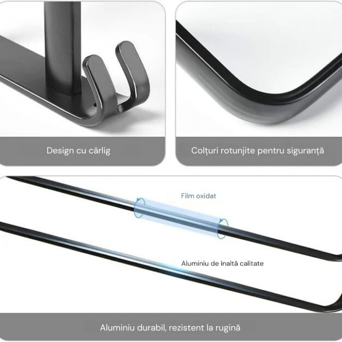 Suport de Prosoape VarioShop®, Montare pe Perete, Level 2.0, Accesorii Instalare, Rezistent la Apa si Rugina, Aluminiu, 60 cm, Negru [8]