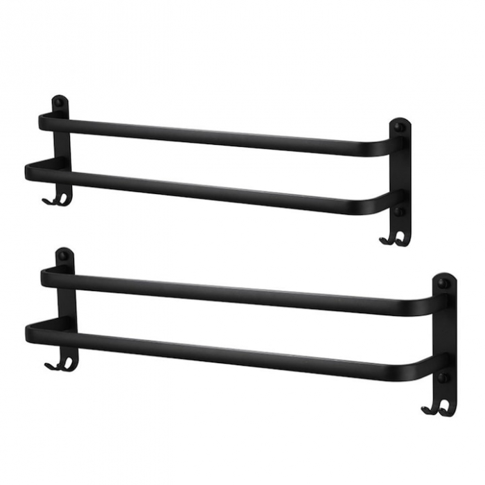 Suport de Prosoape VarioShop®, Montare pe Perete, Level 2.0, Accesorii Instalare, Rezistent la Apa si Rugina, Aluminiu, 60 cm, Negru [9]