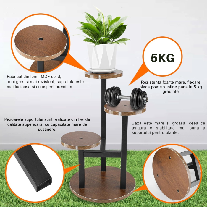 Suport flori metalic VarioShop® 54 cm, suport plante stil loft, suport ghiveci decorativ interior, rezistent si stabil pentru living, birou sau balcon [8]