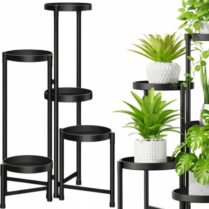 Suport flori metalic  VarioShop®80 cm, 5 rafturi pentru plante, etajera ghivece stil loft, suport plante interior negru, organizator flori modern pentru living, balcon si birou [4]