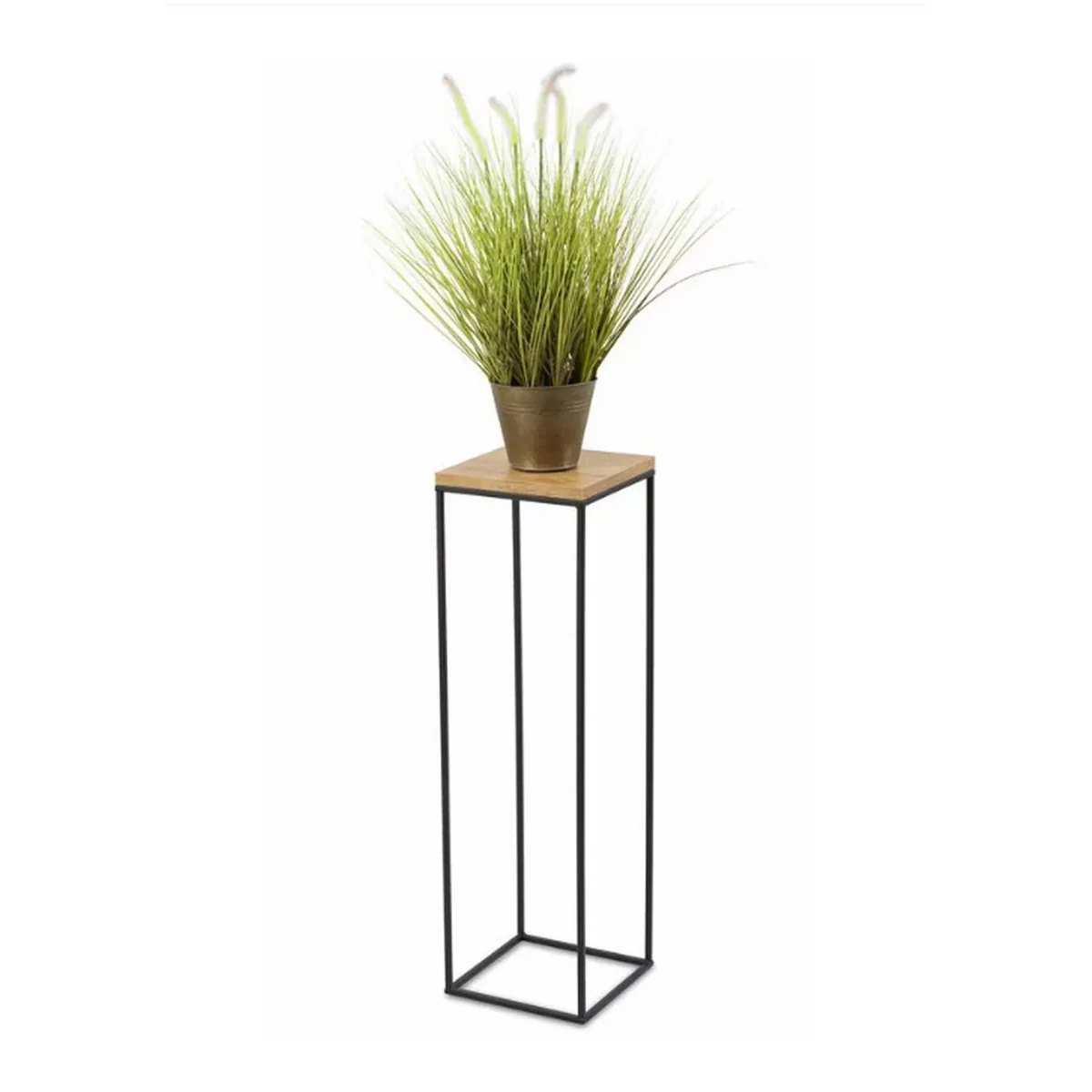 Suport flori  VarioShop® , stejar/negru, metal, 23 x 23 x 63 cm – suport plante decorativ stil modern pentru interior [1]