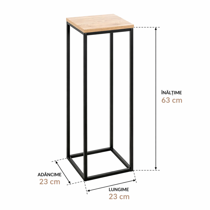 Suport flori  VarioShop® , stejar/negru, metal, 23 x 23 x 63 cm – suport plante decorativ stil modern pentru interior [4]