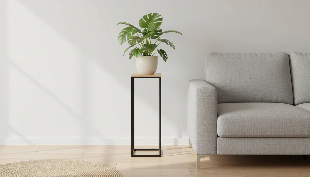 Suport flori  VarioShop® , stejar/negru, metal, 23 x 23 x 63 cm – suport plante decorativ stil modern pentru interior [2]