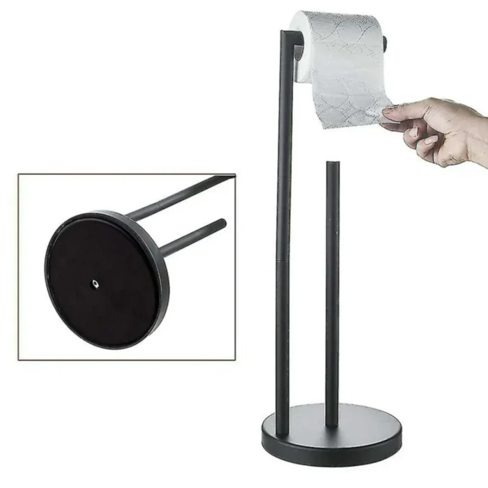 Suport hartie igienica VarioShop® negru otel 55 cm baza antiderapanta suport vertical baie si prosoape bucatarie design modern compact [7]