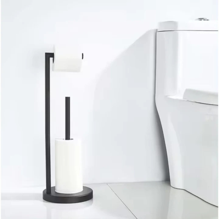 Suport hartie igienica VarioShop® negru otel 55 cm baza antiderapanta suport vertical baie si prosoape bucatarie design modern compact [2]