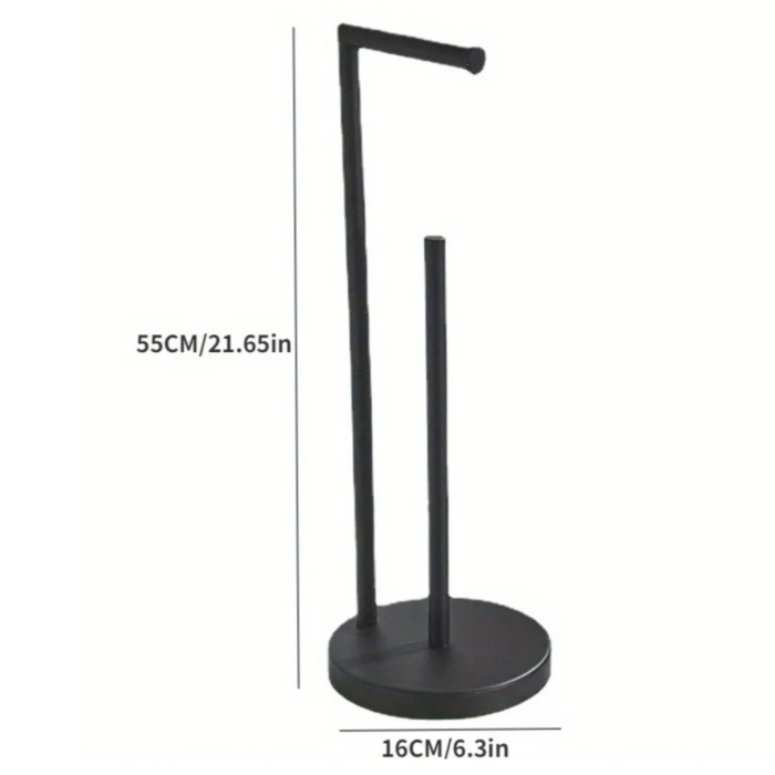 Suport hartie igienica VarioShop® negru otel 55 cm baza antiderapanta suport vertical baie si prosoape bucatarie design modern compact [3]