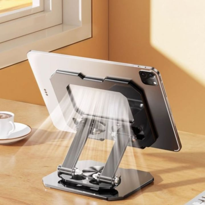 Suport laptop reglabil din metal VarioShop®, cu rotire 360°, inaltime si unghi ajustabile, design ergonomic, stabil si durabil, ideal pentru birou si acasa, Argintiu [4]