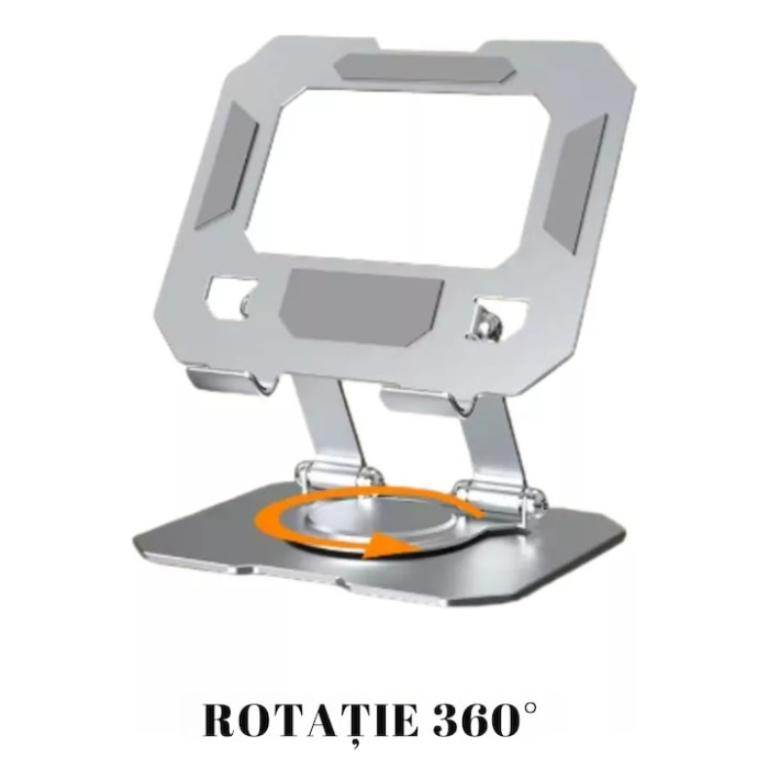 Suport laptop reglabil din metal VarioShop®, cu rotire 360°, inaltime si unghi ajustabile, design ergonomic, stabil si durabil, ideal pentru birou si acasa, Argintiu [2]