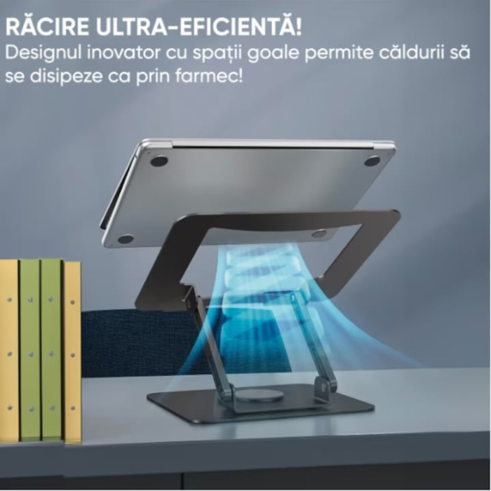 Suport laptop reglabil din metal VarioShop®, cu rotire 360°, inaltime si unghi ajustabile, design ergonomic, stabil si durabil, ideal pentru birou si acasa, Negru [3]